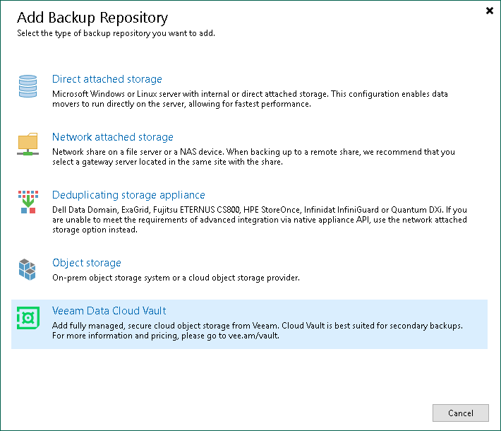 Step 1. Launch New Object Storage Repository Wizard